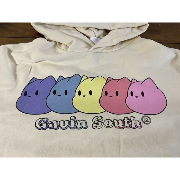 Gavin South Gilf Gavin Cream Cat Hooded Sweatshirt Thick Cotton Size XL - Picture 2 of 9